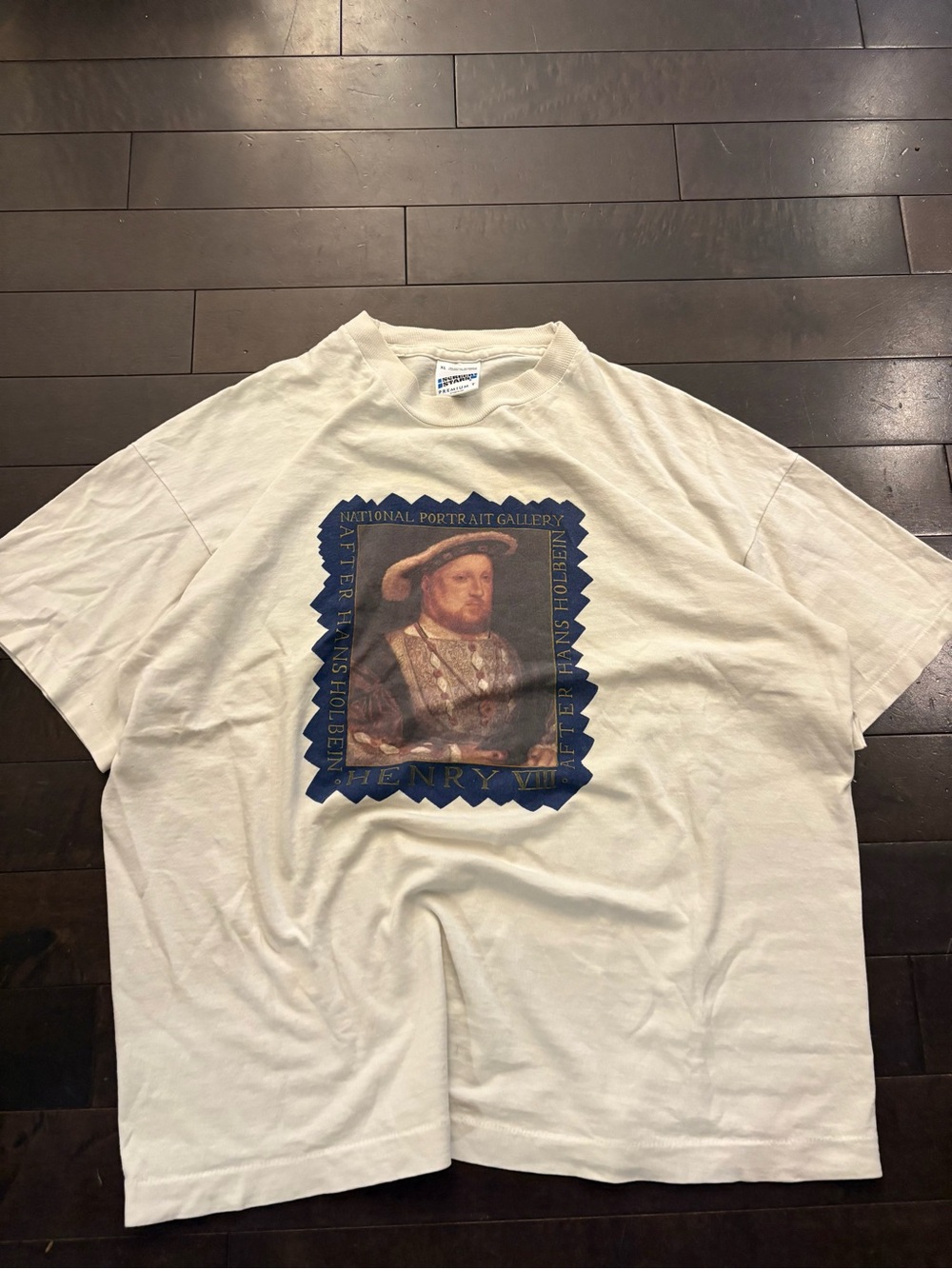 Screen Stars Cream Short Sleeve Tee with Navy Henry VIII Portrait Print